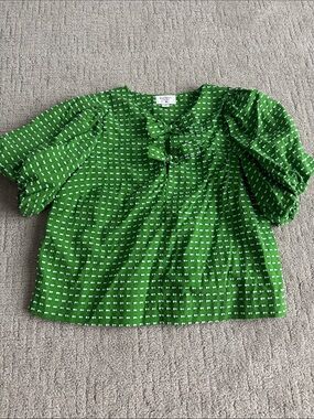 Kate Spade c Target Green Patterned Puff-Sleeve Top